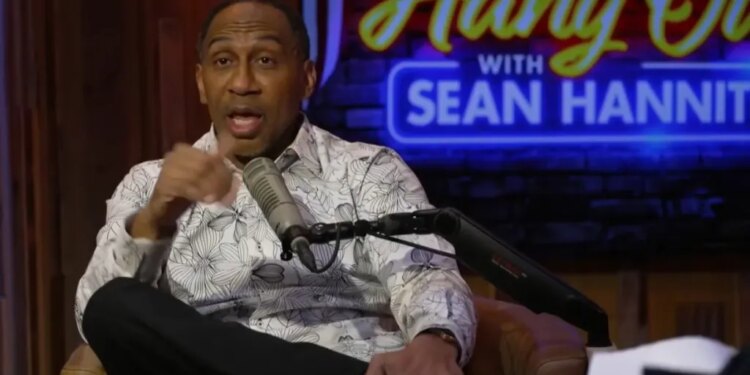 Stephen A. Smith talks during the debut episode of the "Hang Out with Sean Hannity" podcast.