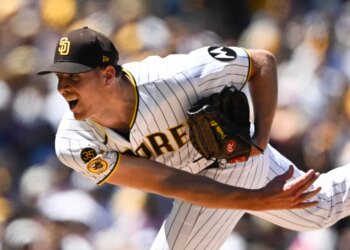 San Diego Padres pitcher Nick Pivetta in mid-delivery.