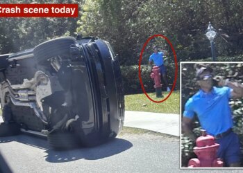 Tiger Woods spotted using cell phone on side of road after alleged Florida DUI crash