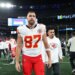 Kansas City Chiefs tight end Travis Kelce #87 walking off the field after the Chiefs beat the Giants.