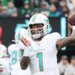 12/7/25 - Miami Dolphins vs. New York Jets at MetLife Stadium - Miami Dolphins quarterback Tua Tagovailoa #1 throws a pass during the third quarter.