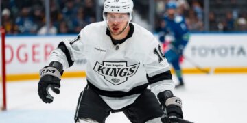 Los Angeles Kings forward Artemi Panarin (10) skates against the Vancouver Canucks.