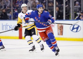 Newly acquired Ranger Tye Kartye on the ice in the first period at Madison Square Garden in New York, New York, USA, Saturday, February 28, 2026.