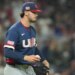 United States pitcher Paul Skenes walks back to the mound during a World Baseball Classic semifinal game.