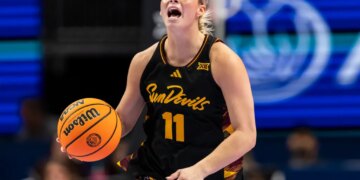 Arizona State guard Marley Washenitz (11) brings the ball up court.