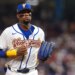Ronald Acuna Jr. of Venezuela returning to the dugout during a baseball game.