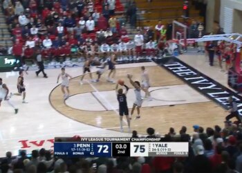 TJ Power attempts a 3-point for Penn during the Ivy League Tournament on March 15.