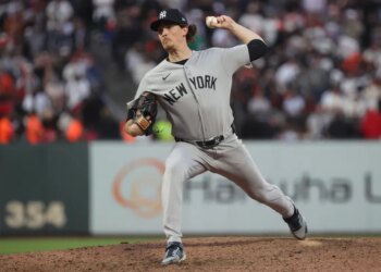 Max Fried throws a pitch during the Yankees' 7-0 Opening Day win over the Giants on March 25, 2026 in San Francisco.