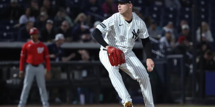 New York Yankees pitcher Ryan Weathers #40, pitching in the 1st inning.