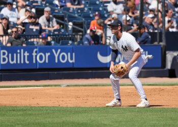 New York Yankees third baseman Ryan McMahon #19 on the field during the 1st inning.