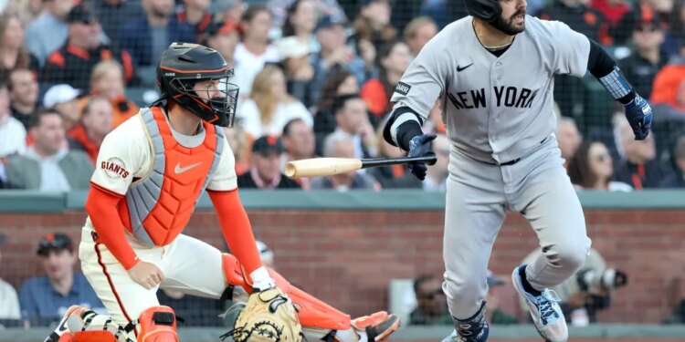 Austin Wells had two hits in the Yankees' Opening Day win over the Giants on March 25, 2026 in San Francisco.