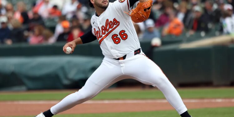 Baltimore Orioles pitcher Anthony Nunez (66) throws during the seventh inning.