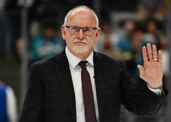 Buffalo Sabres head coach Lindy Ruff looks on after an NHL hockey game against the San Jose Sharks, Thursday, March 19, 2026, in San Jose, Calif. (AP Photo/Thien-An Truong)