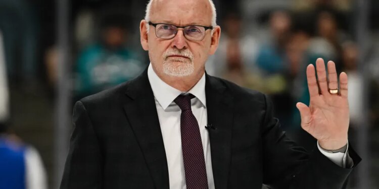 Buffalo Sabres head coach Lindy Ruff looks on after an NHL hockey game against the San Jose Sharks, Thursday, March 19, 2026, in San Jose, Calif. (AP Photo/Thien-An Truong)