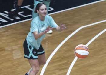Anneli Maley grabs a pass during the Liberty's training camp  on April 21, 2026 at Barclays Center.