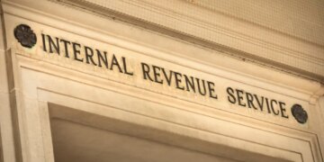 Signage for the IRS tax building in Washington D.C.