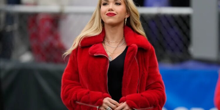 Gracie Hunt, Miss Kansas USA, on the field during the AFC Championship game between the Kansas City Chiefs and the Baltimore Ravens.