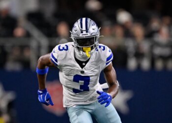 Dallas Cowboys wide receiver George Pickens (3) runs a route during an NFL football game between the Dallas Cowboys and the Minnesota Vikings, Dec. 14, 2025, in Arlington, Texas.