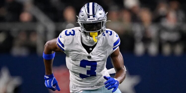 Dallas Cowboys wide receiver George Pickens (3) runs a route during an NFL football game between the Dallas Cowboys and the Minnesota Vikings, Dec. 14, 2025, in Arlington, Texas.