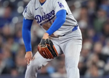 Dodgers pitcher Shohei Ohtani on the mound.