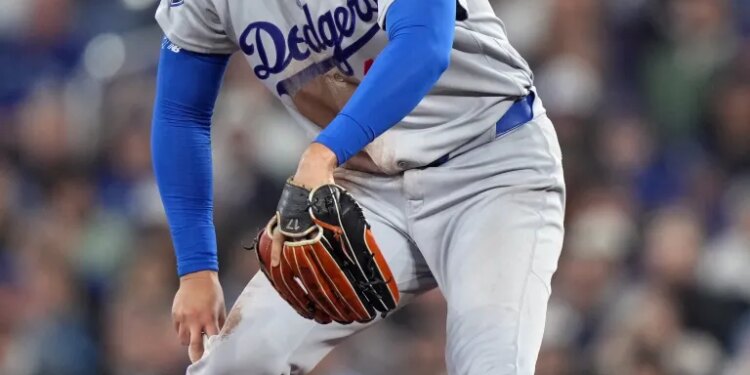 Dodgers pitcher Shohei Ohtani on the mound.