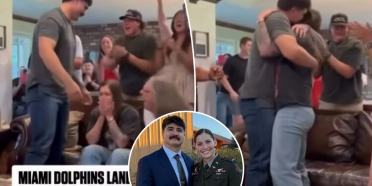 Dolphins pick shares hug with Army Black Hawk pilot wife in emotional draft moment