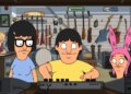 Illustration of Tina, Gene, and Louise from Bob's Burgers inside a music store, with Gene playing a sound mixer.
