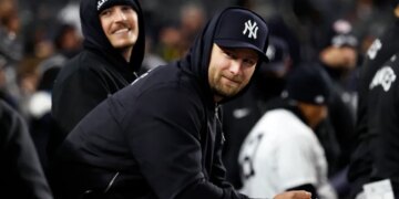 Gerrit Cole in the New York Yankees dugout.