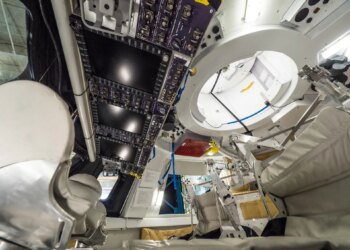 Interior of the Orion Medium Fidelity Mockup at the Johnson Space Center in Houston on May 11, 2016.