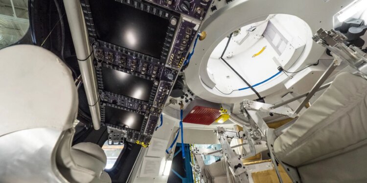 Interior of the Orion Medium Fidelity Mockup at the Johnson Space Center in Houston on May 11, 2016.