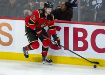 Mar 21, 2026; Ottawa, Ontario, CAN; Ottawa Senators defenseman Thomas Chabot (72) skates with the puck in the third period against. the Toronto Maple Leafs at the Canadian Tire Centre. Mandatory Credit: Marc DesRosiers-IMAGN Images