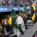 Athletics second baseman Jeff McNeil (22) is honored before the game with a video tribute and applause from fans when the New York Mets played the Athletics Friday, April 10, 2026 at Citi Field in Queens, NY.