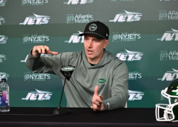 Jets general manager Darren Mougey speaking to the media.