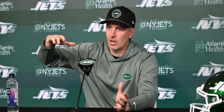 Jets general manager Darren Mougey speaking to the media.