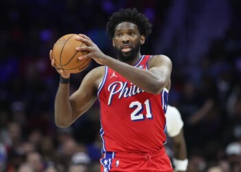 Philadelphia 76ers center Joel Embiid (21) controls the ball against the Minnesota Timberwolves.