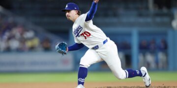 Justin Wrobleski (70) throws to a New York Mets batter during the seventh inning of a baseball game, Monday, April 13, 2026.