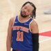 Jalen Brunson gives a frustrated expression during the third quarter of the Knicks' Game 3 loss to the Hawks.