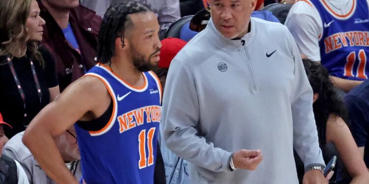 Jalen Brunson got into a brief yelling match with his dad, Rick, who is a Knicks' assistant coach, during their 114-98 Game 4 win over the Hawks on April 25, 2026 in Atlanta.