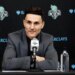 New York Liberty Head Coach Chris DeMarco at a press conference.