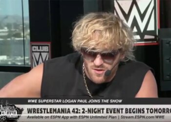 WWE star Logan Paul on ESPN's "First Take" on Friday, April 17, 2026, to promote WrestleMania 42.