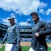 Nolan McLean (r.) walks with pitcher Clay Holmes before a game against the Pittsburgh Pirates at Citi Field, Saturday, March 28, 2026, in Queens, NY.
