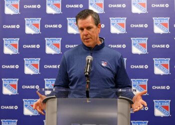 New York Rangers head coach Mike Sullivan when the New York Rangers held their end of season interviews Friday, April 17, 2026 at Madison Square Garden Training Center in Greenburgh, NY.