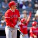Mike Trout belts a solo home run in the seventh inning of the Yankees' 11-4 blowout loss to the Angels on April 16, 2026 at the Stadium.