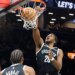 Day'ron Sharpe #20 of the Brooklyn Nets slams the ball during the first half when the Brooklyn Nets played the Dallas Mavericks Tuesday, February 24, 2026 at Barclays Center