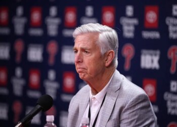 Philadelphia Phillies president of baseball operations Dave Dombrowski speaking at a news conference.