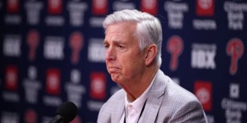 Philadelphia Phillies president of baseball operations Dave Dombrowski speaking at a news conference.