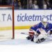 Igor Shesterkin allows a goal to  Alex Newhook (not pictured) during the second period of the Rangers' 3-2 loss to the Canadiens on April 2, 2026 at Madison Square Garden.
