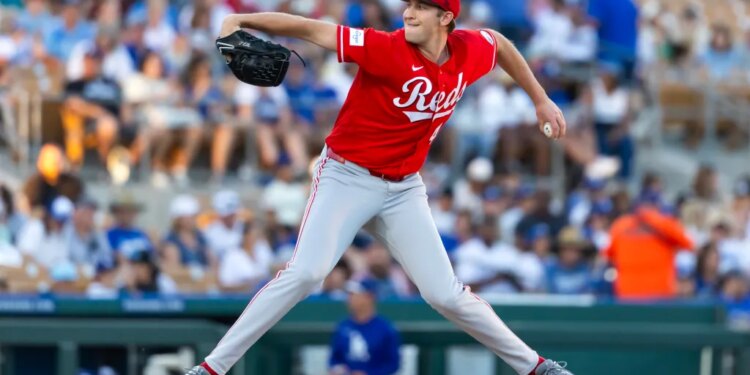 Cincinnati Reds pitcher Nick Lodolo on the mound during a spring training game.