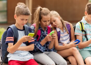 Children using cellphones