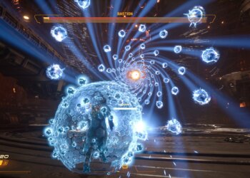 A screenshot from the video game Saros.